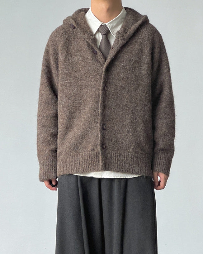 Wollmix Kapuzen Strickjacke Herren – Hooded Cardigan mit Knopfleiste