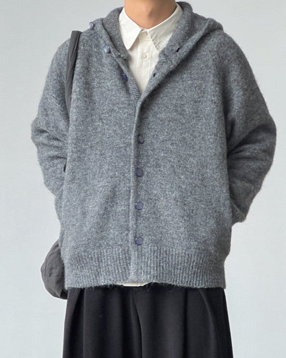 Wollmix Kapuzen Strickjacke Herren – Hooded Cardigan mit Knopfleiste