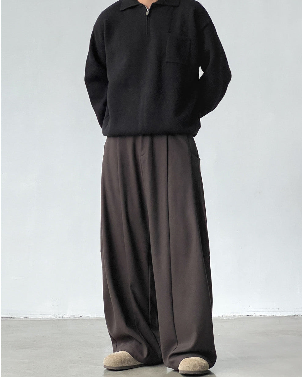 Wide-Leg Wollhose Herren mit Bundfalten – Wollmix Pleated Trousers