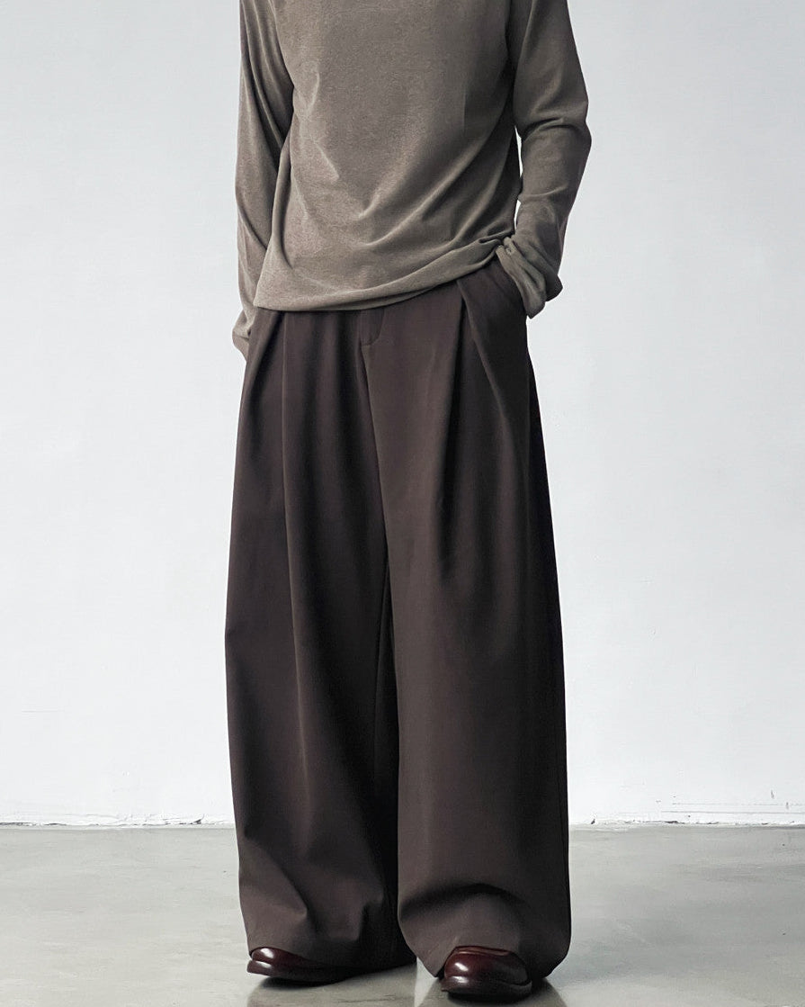 Bundfaltenhose Herren Wide-Leg – Wool Blend Pleated Trousers