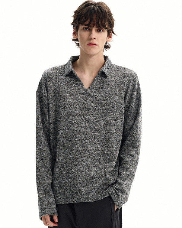 Polo Strickpullover Herren – Wollmix Pullover mit offenem Kragen