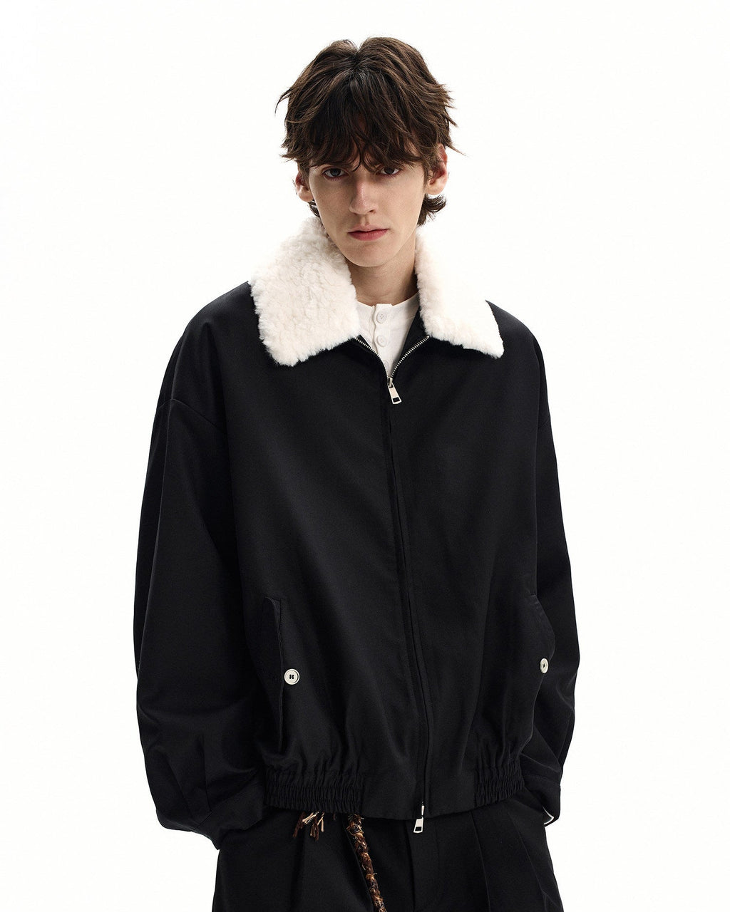 Shearling Kragen Jacke Herren – Wollmix Winterjacke mit Zip