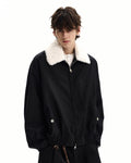 Shearling Kragen Jacke Herren – Wollmix Winterjacke mit Zip