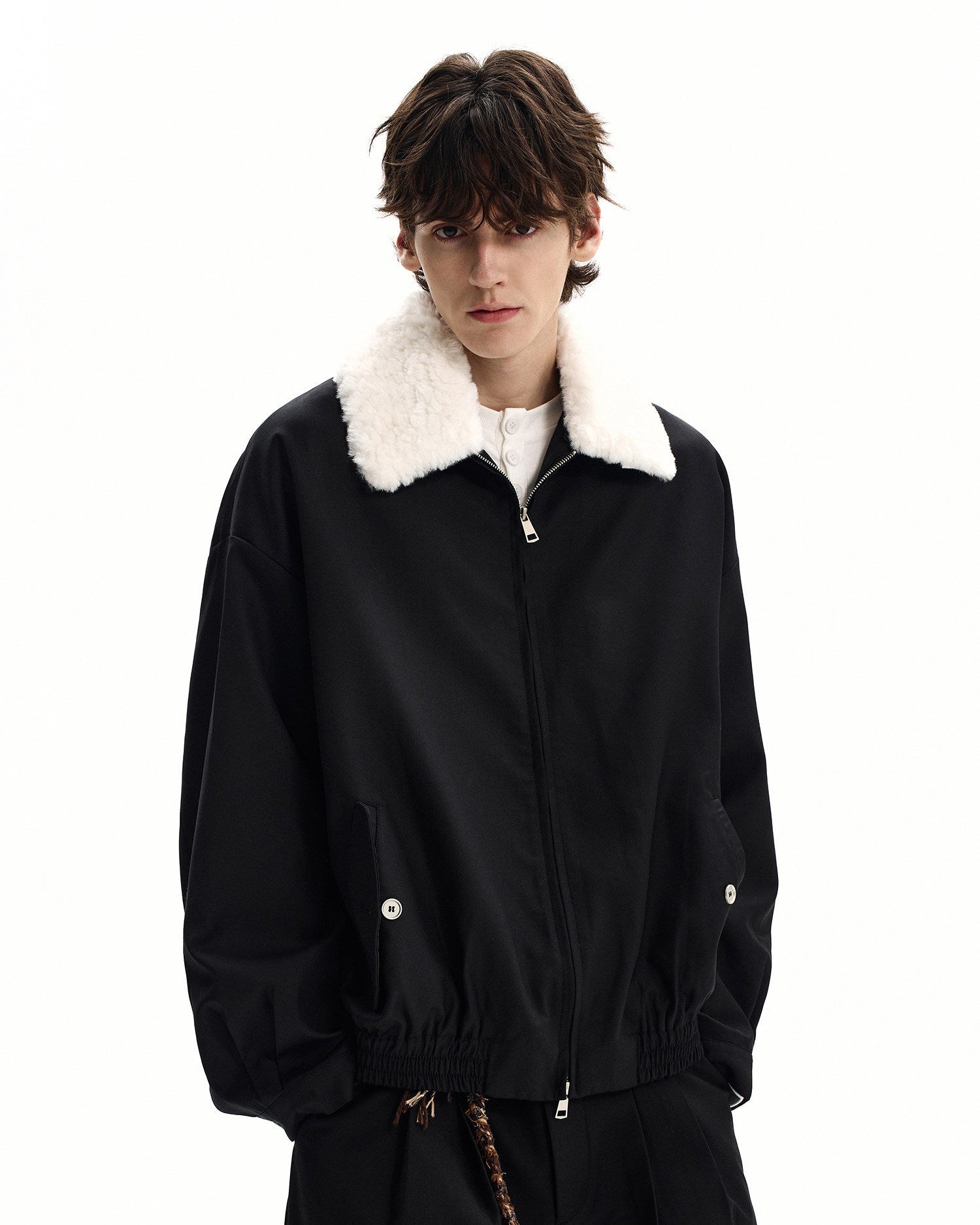Shearling Kragen Jacke Herren – Wollmix Winterjacke mit Zip
