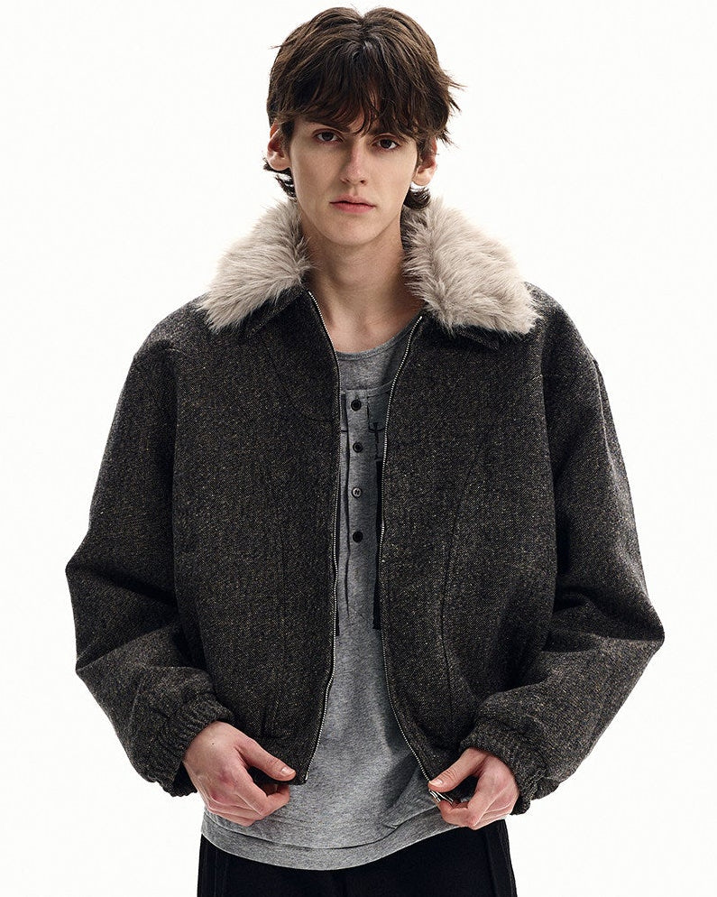 Bomberjacke Herren mit Kunstfell-Kragen – Wollmix Winterjacke Oversized
