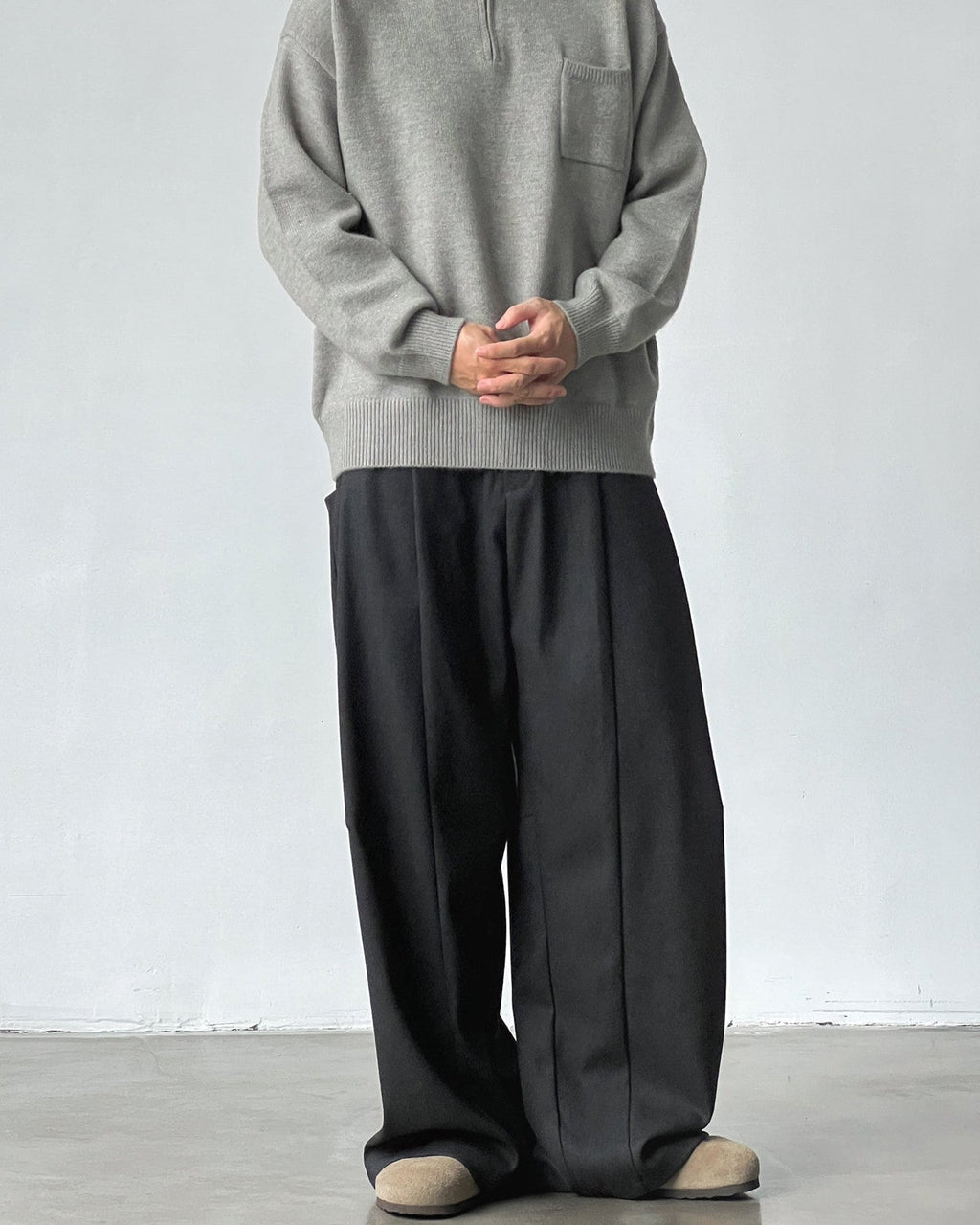 Wide-Leg Wollhose Herren mit Bundfalten – Wollmix Pleated Trousers