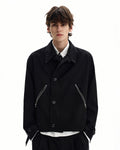 Zip Pocket Jacke Herren – Wollmix Jacke mit Knopfleiste und Taschen