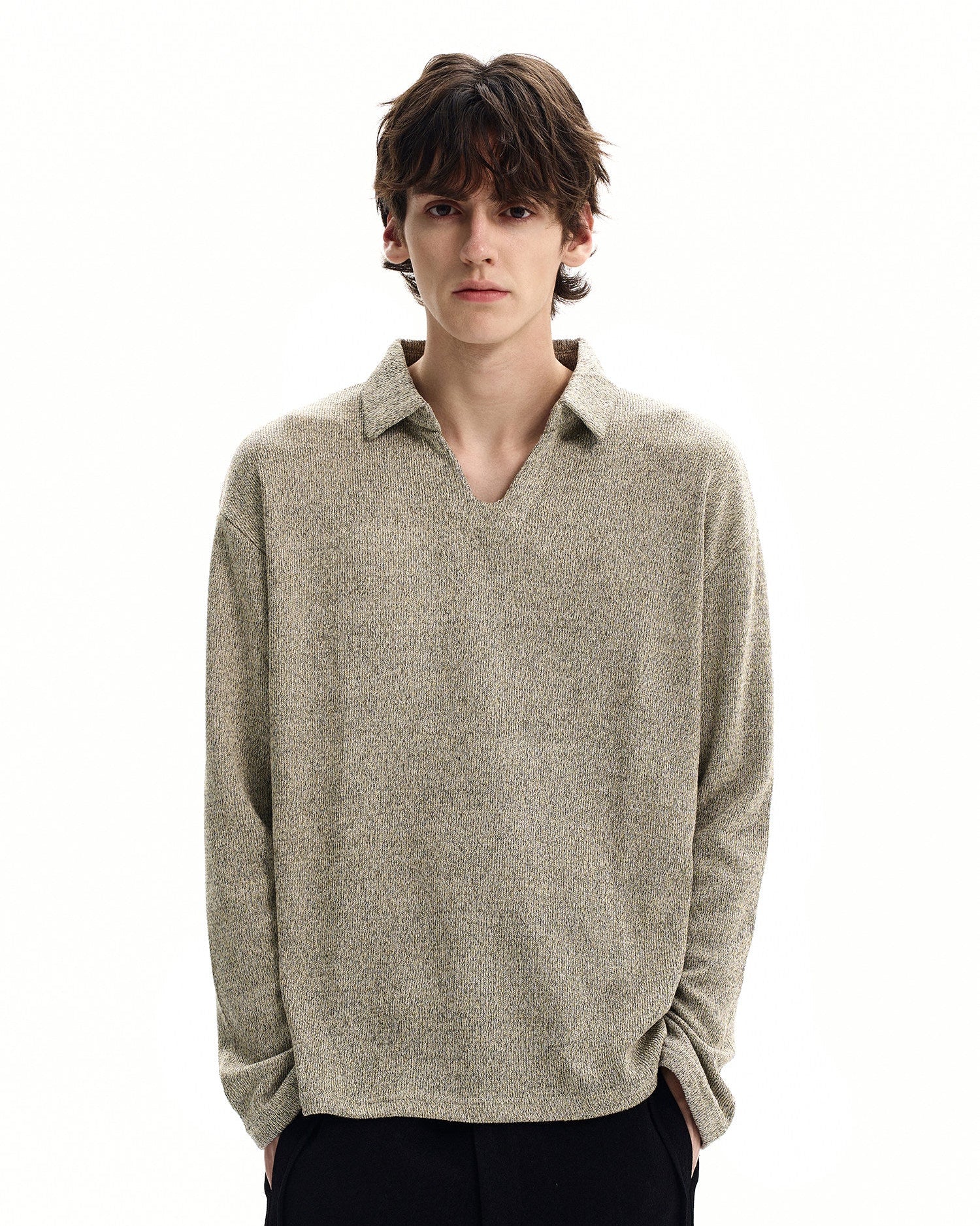 Polo Strickpullover Herren – Wollmix Pullover mit offenem Kragen