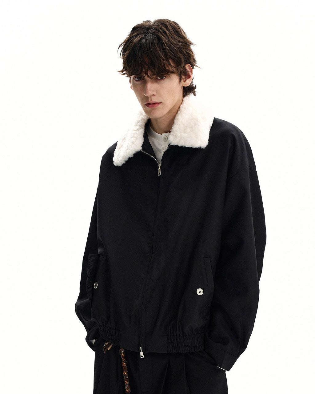 Shearling Kragen Jacke Herren – Wollmix Winterjacke mit Zip