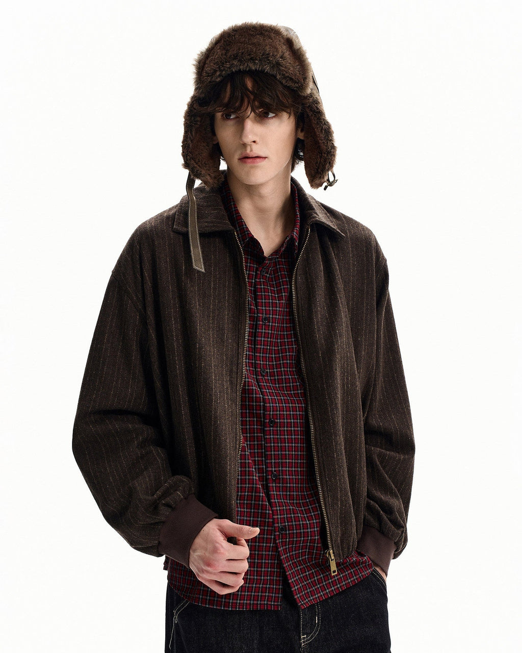 Pinstripe Zip Jacke Herren – Wollmix Übergangsjacke mit Nadelstreifen