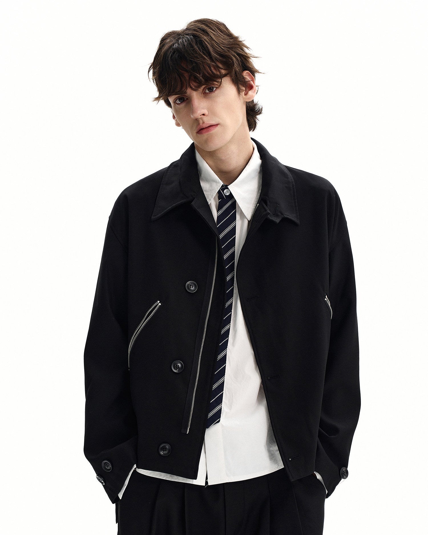 Zip Pocket Jacke Herren – Wollmix Jacke mit Knopfleiste und Taschen