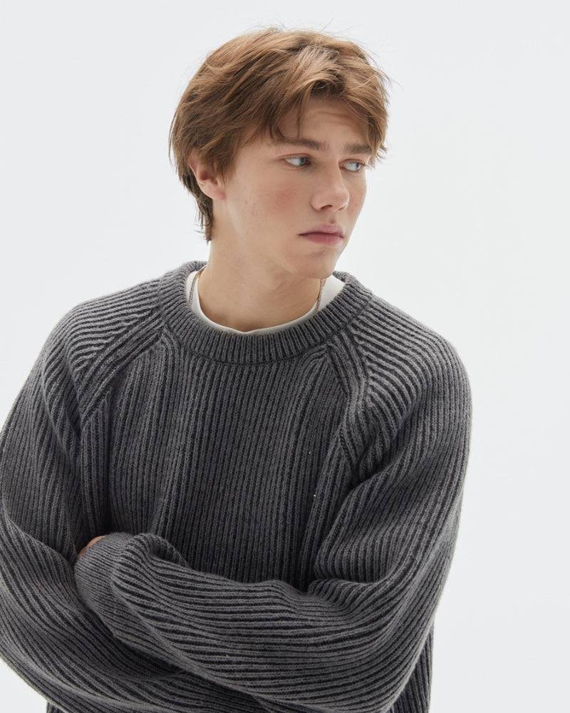 Gerippter Strickpullover Herren – Crewneck Belange Knit Pullover