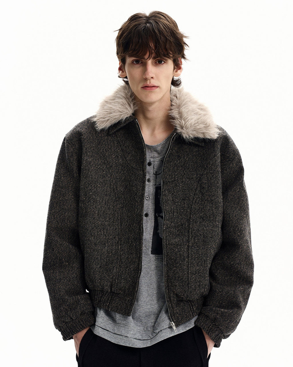 Bomberjacke Herren mit Kunstfell-Kragen – Wollmix Winterjacke Oversized