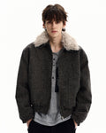 Bomberjacke Herren mit Kunstfell-Kragen – Wollmix Winterjacke Oversized