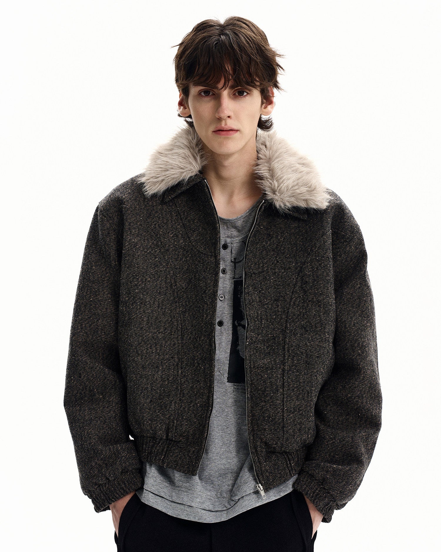 Bomberjacke Herren mit Kunstfell-Kragen – Wollmix Winterjacke Oversized