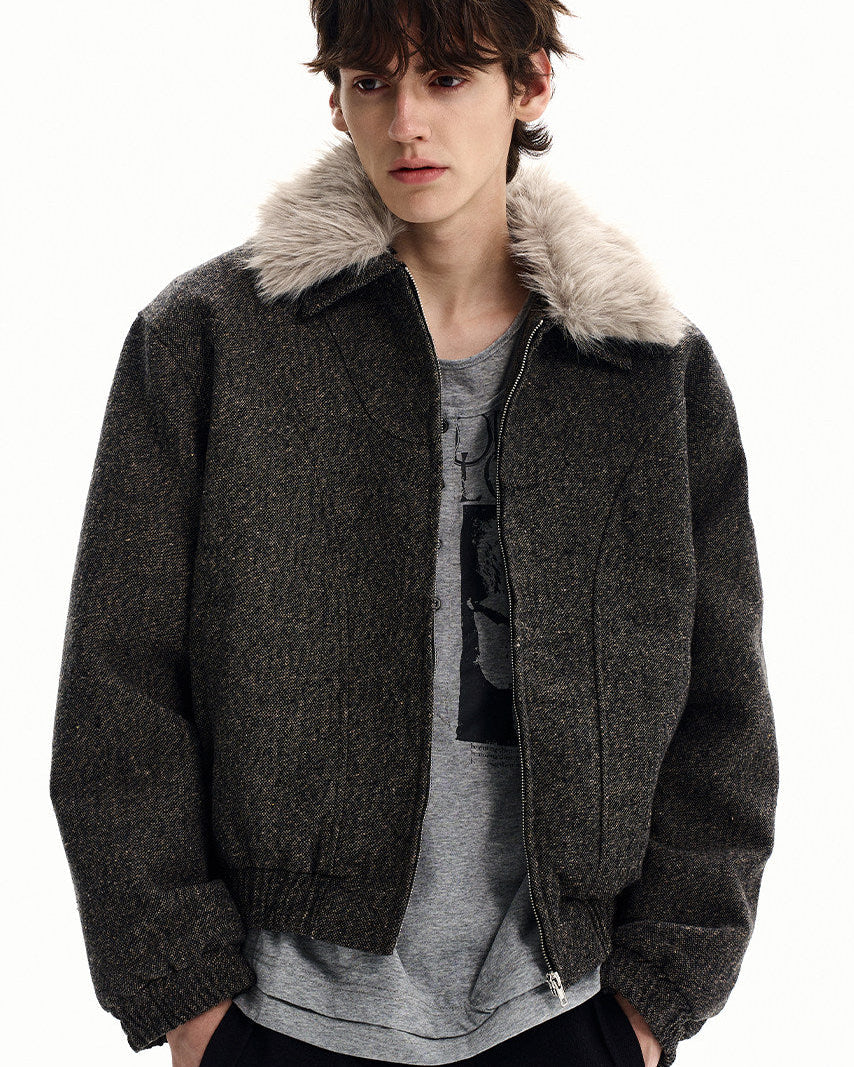 Bomberjacke Herren mit Kunstfell-Kragen – Wollmix Winterjacke Oversized