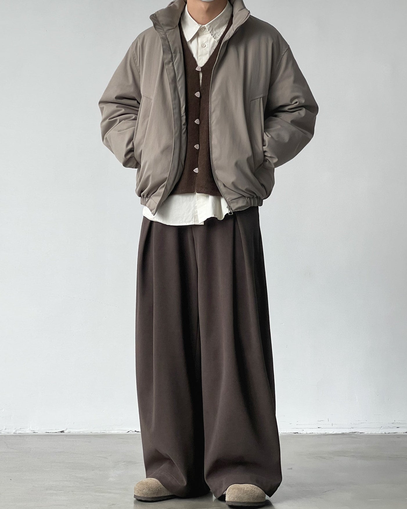 Bundfaltenhose Herren Wide-Leg – Wool Blend Pleated Trousers