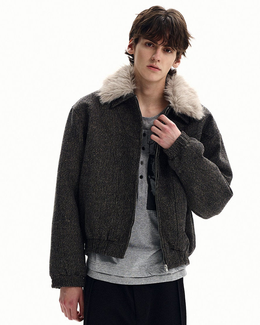 Bomberjacke Herren mit Kunstfell-Kragen – Wollmix Winterjacke Oversized