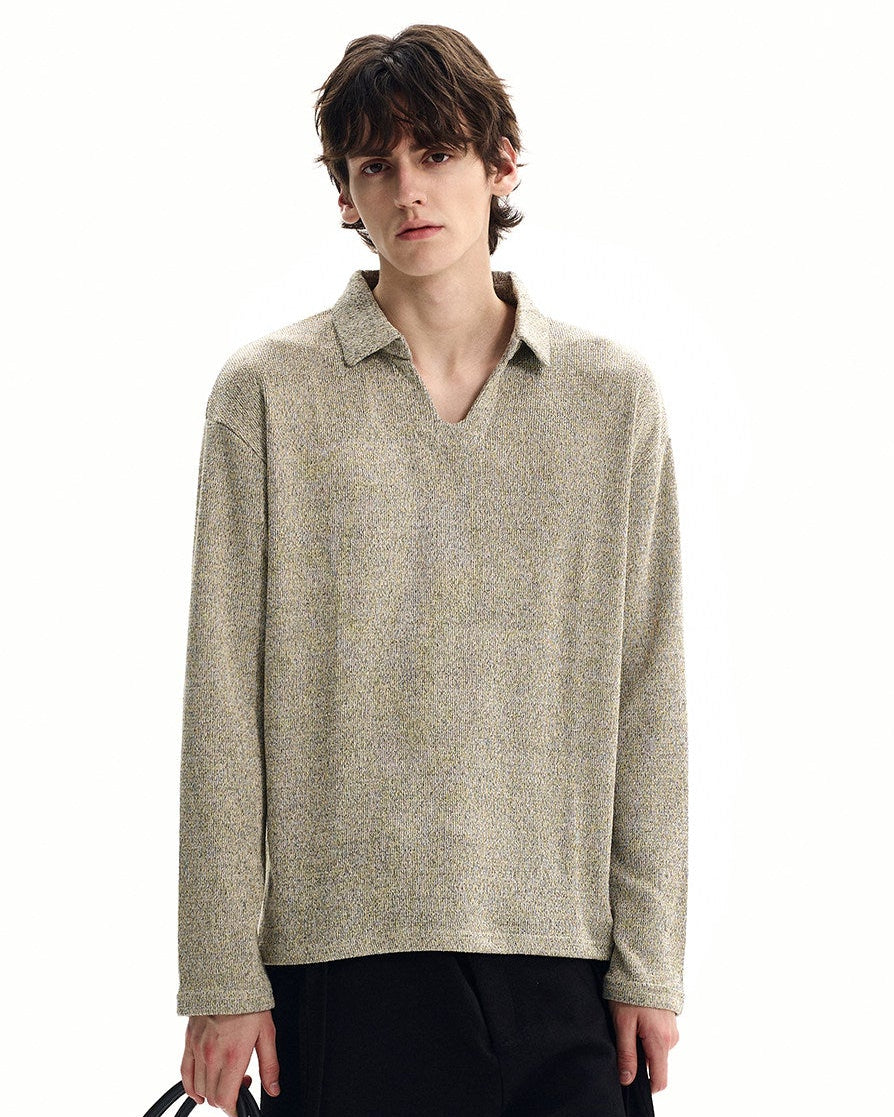 Polo Strickpullover Herren – Wollmix Pullover mit offenem Kragen