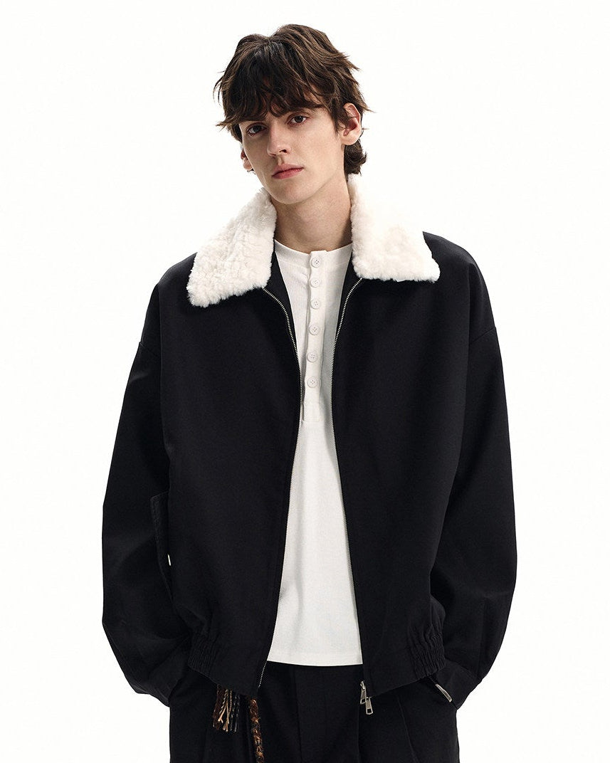 Shearling Kragen Jacke Herren – Wollmix Winterjacke mit Zip