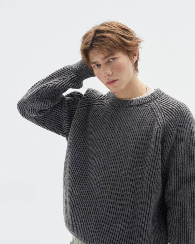 Gerippter Strickpullover Herren – Crewneck Belange Knit Pullover