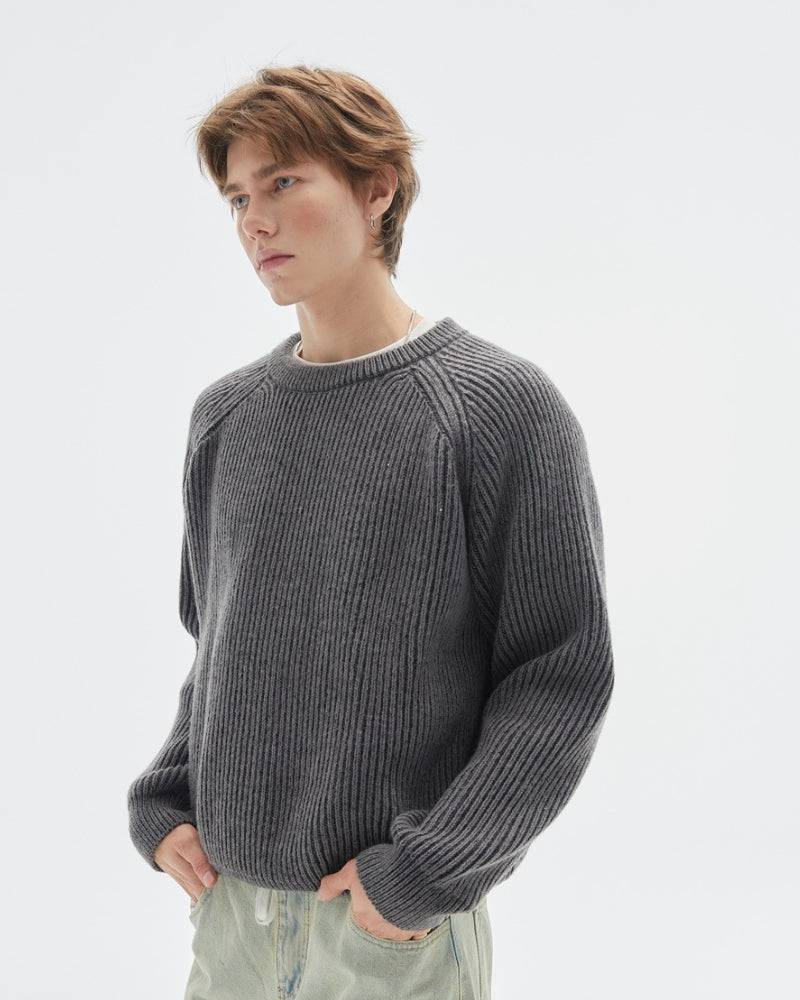 Gerippter Strickpullover Herren – Crewneck Belange Knit Pullover