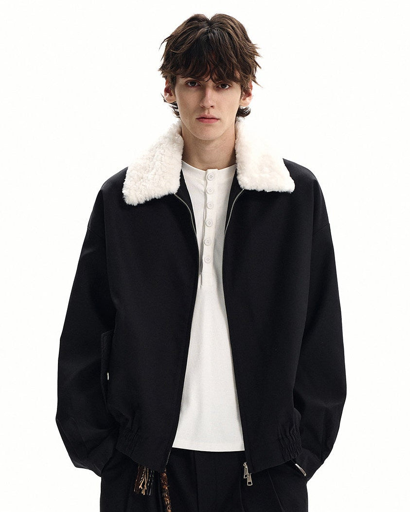 Shearling Kragen Jacke Herren – Wollmix Winterjacke mit Zip