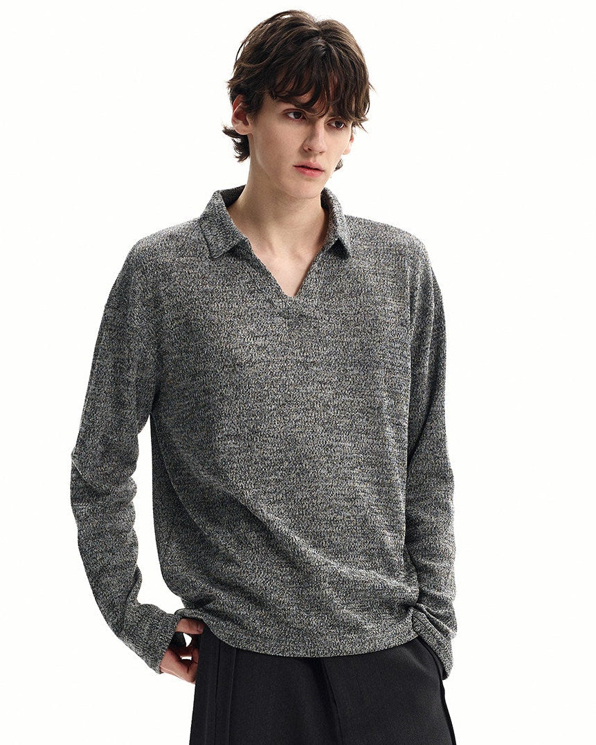 Polo Strickpullover Herren – Wollmix Pullover mit offenem Kragen