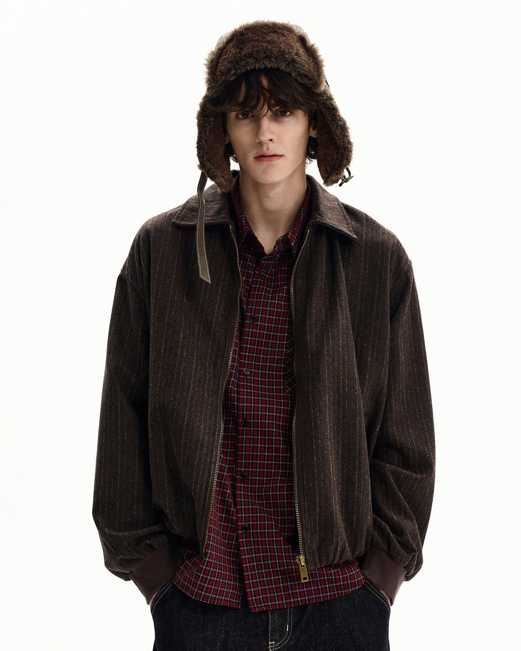 Pinstripe Zip Jacke Herren – Wollmix Übergangsjacke mit Nadelstreifen