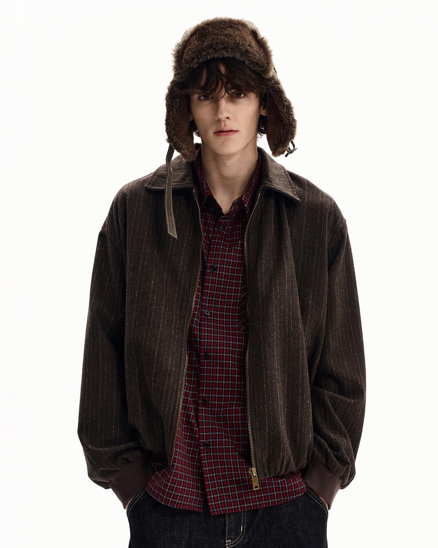 Pinstripe Zip Jacke Herren – Wollmix Übergangsjacke mit Nadelstreifen