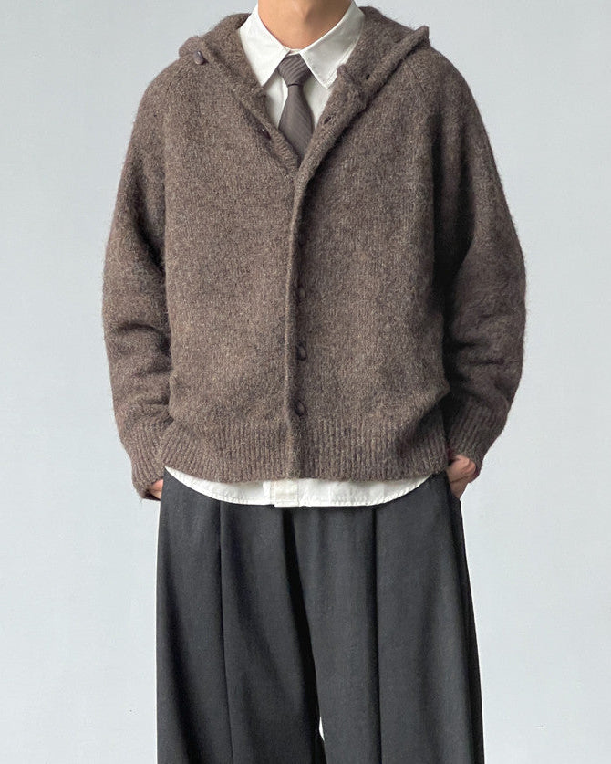 Wollmix Kapuzen Strickjacke Herren – Hooded Cardigan mit Knopfleiste