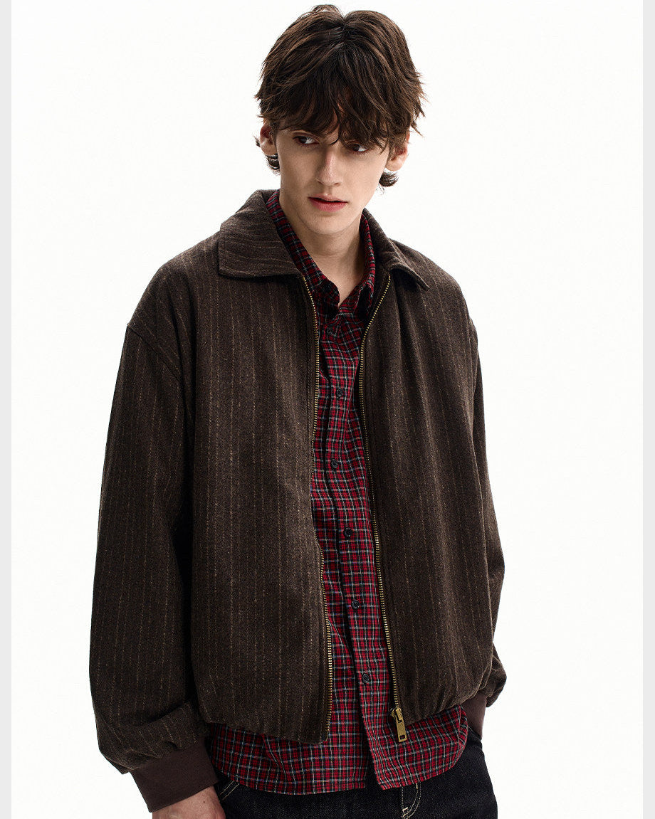 Pinstripe Zip Jacke Herren – Wollmix Übergangsjacke mit Nadelstreifen