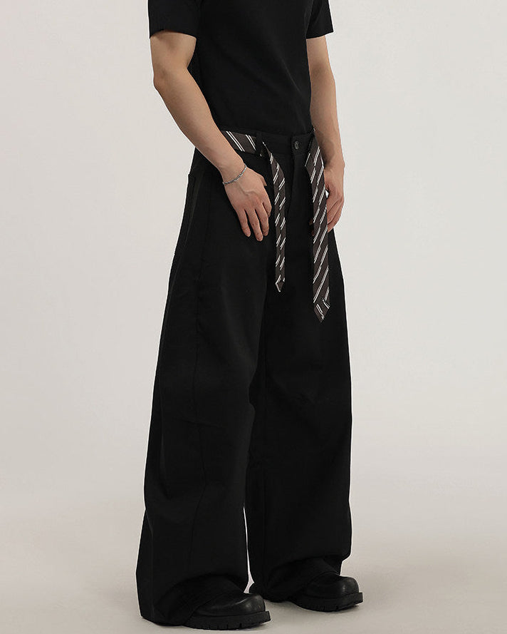 Wide-Leg Hose Herren mit Bindegürtel – Tailored Woven Tie Trousers