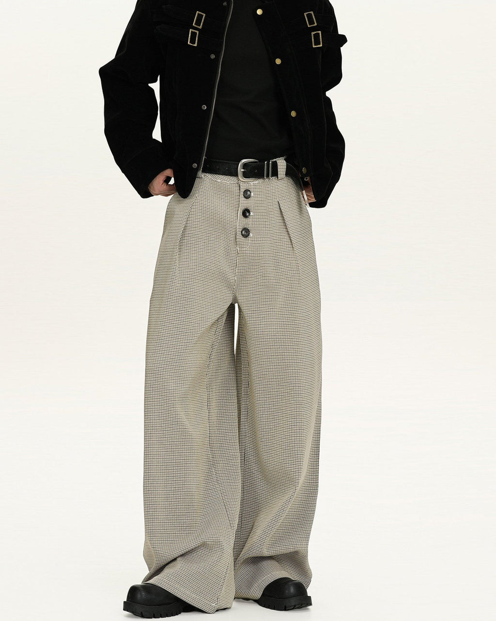 Karierte Wollhose Herren Wide-Leg – Premium Tailored Karohose