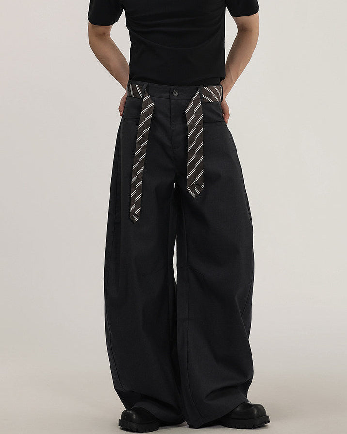 Wide-Leg Hose Herren mit Bindegürtel – Tailored Woven Tie Trousers