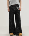 Wide-Leg Jeans Herren mit Kontraststeppung – Architektonisches Denim in Schwarz