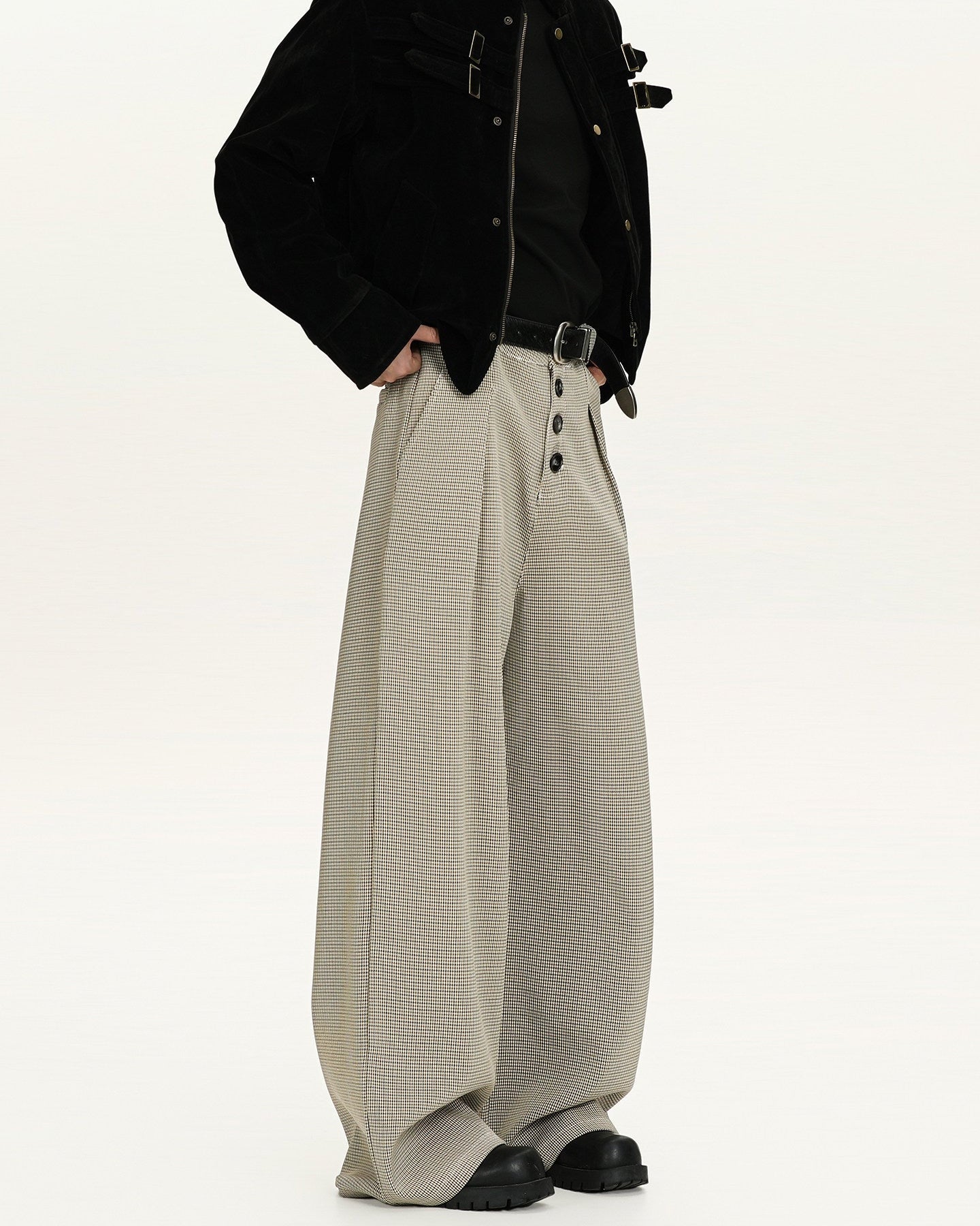 Karierte Wollhose Herren Wide-Leg – Premium Tailored Karohose