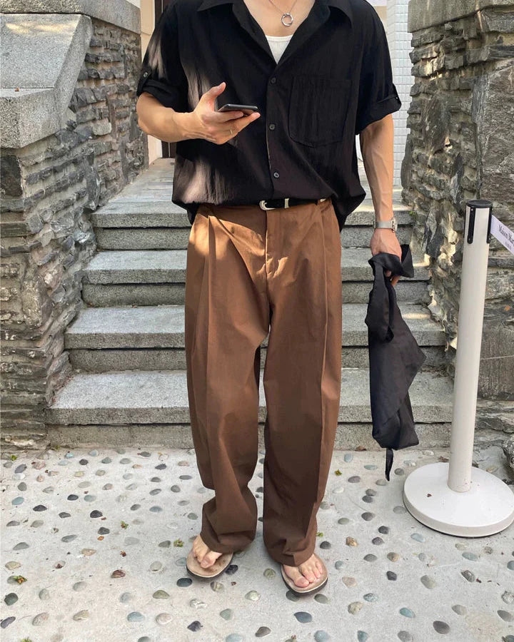 High-Rise Hose Herren mit Bundfalten – Wide-Leg Pleated Tailored Trousers