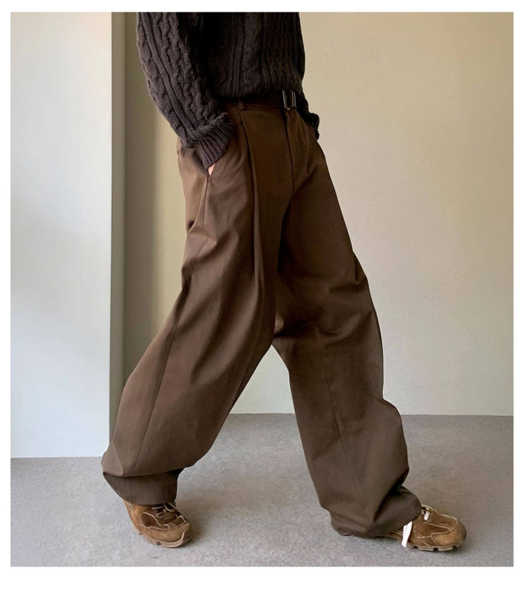 High-Rise Hose Herren mit Bundfalten – Wide-Leg Pleated Tailored Trousers