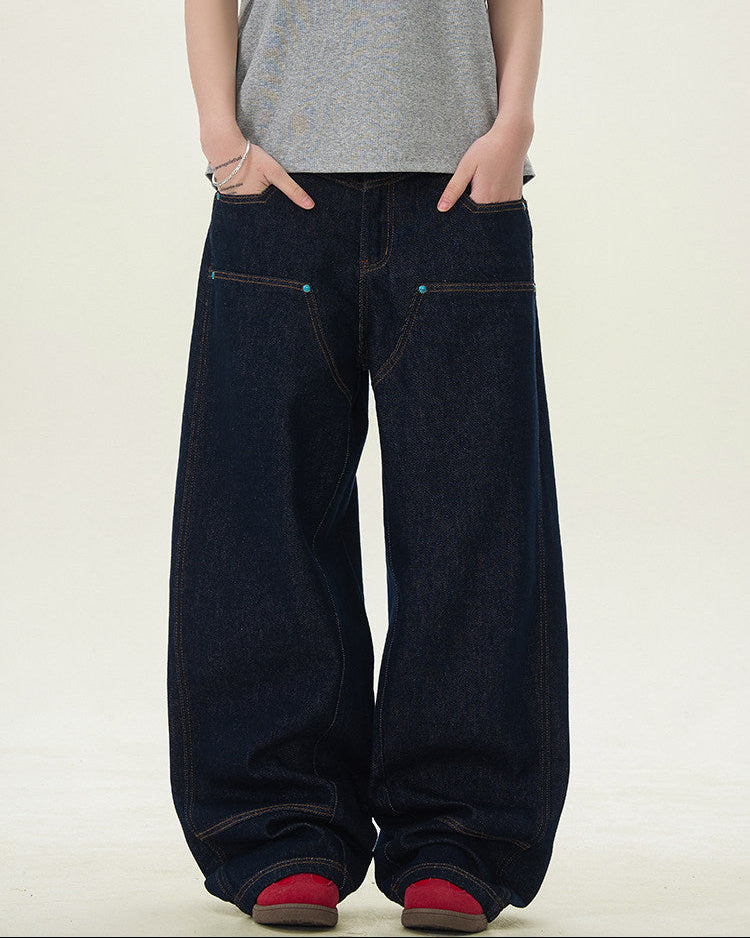Raw Denim Jeans Herren Wide-Leg – Selvedge-Style Indigo Workwear Jeans