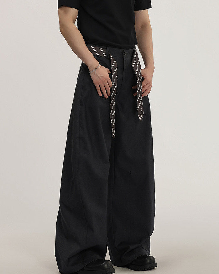 Wide-Leg Hose Herren mit Bindegürtel – Tailored Woven Tie Trousers