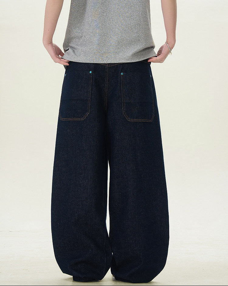 Raw Denim Jeans Herren Wide-Leg – Selvedge-Style Indigo Workwear Jeans