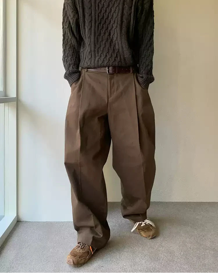 High-Rise Hose Herren mit Bundfalten – Wide-Leg Pleated Tailored Trousers