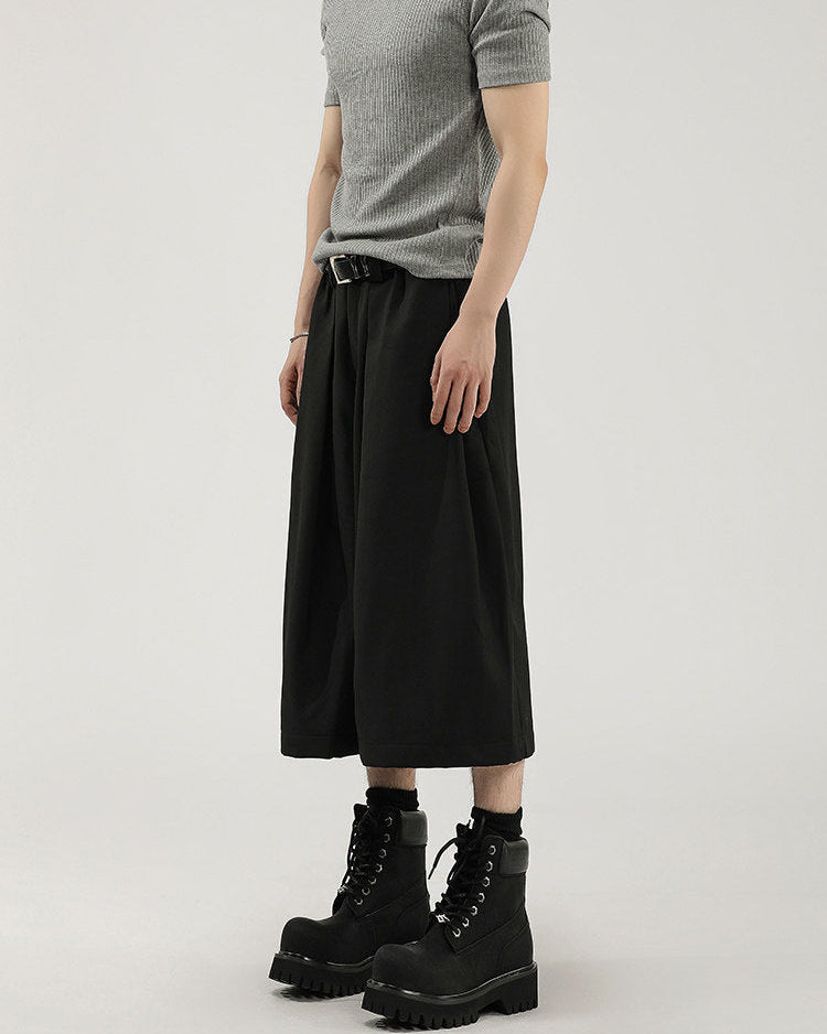 Cropped Hose Herren mit Bundfalten – Wide-Leg Capri Pleated Trousers