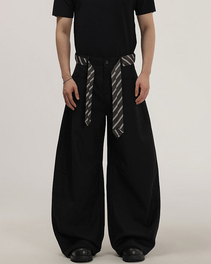 Wide-Leg Hose Herren mit Bindegürtel – Tailored Woven Tie Trousers