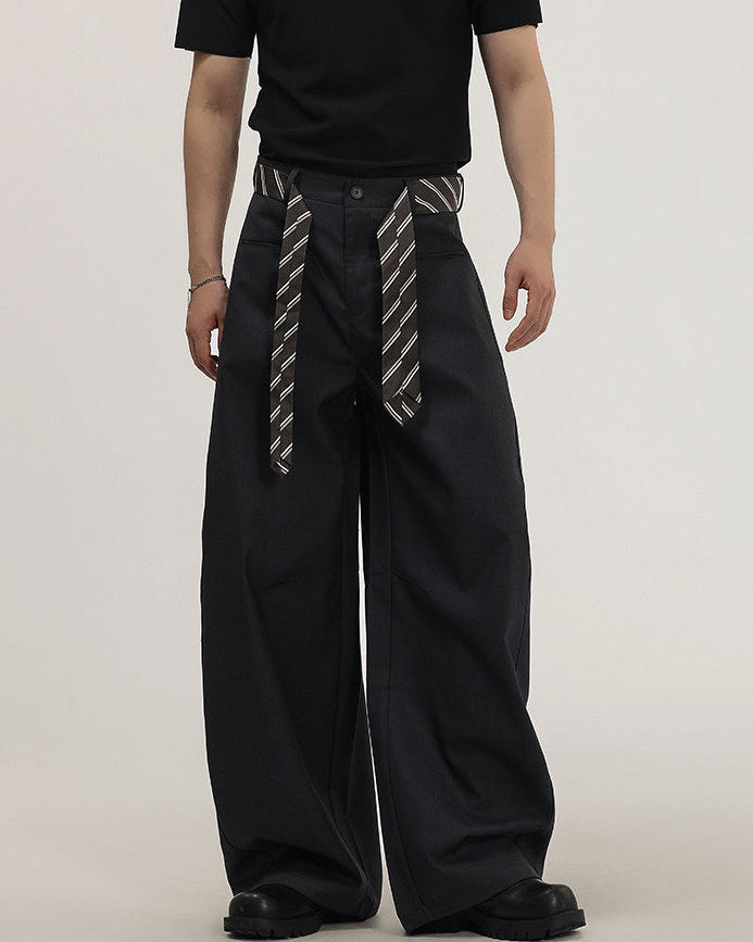 Wide-Leg Hose Herren mit Bindegürtel – Tailored Woven Tie Trousers