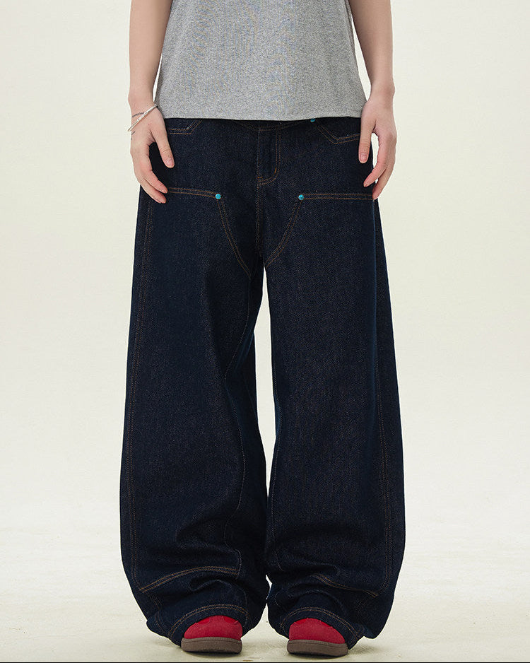 Raw Denim Jeans Herren Wide-Leg – Selvedge-Style Indigo Workwear Jeans