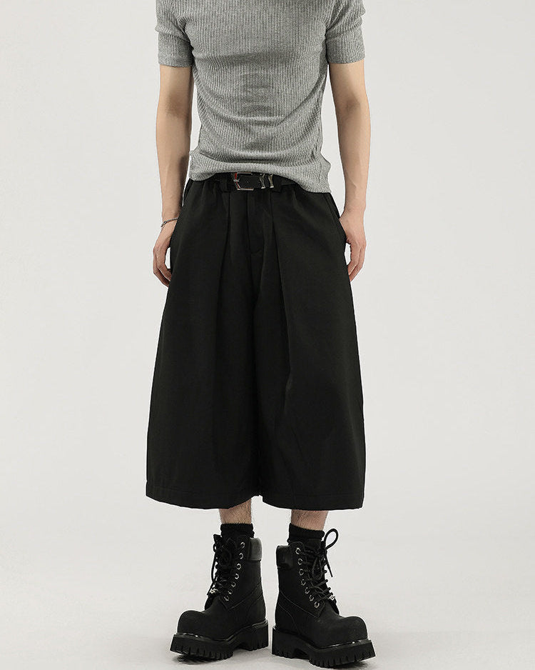 Cropped Hose Herren mit Bundfalten – Wide-Leg Capri Pleated Trousers