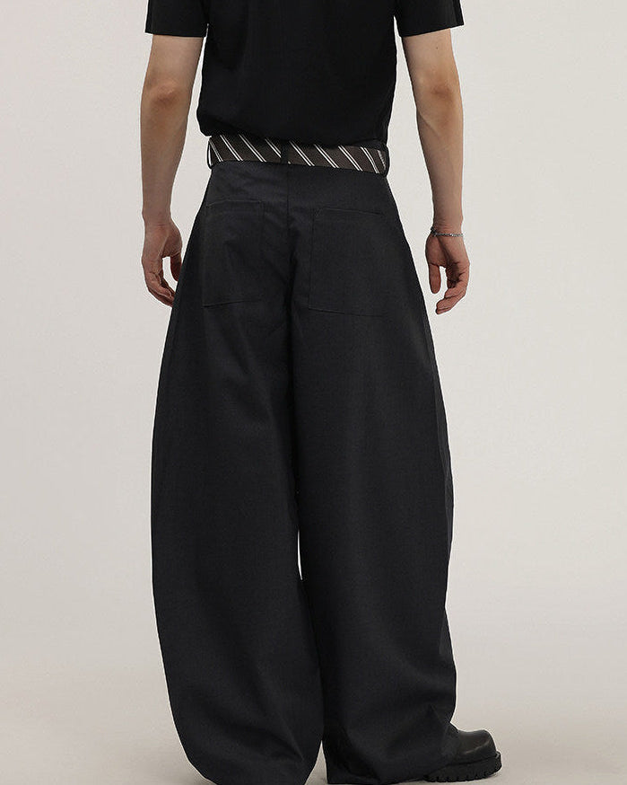 Wide-Leg Hose Herren mit Bindegürtel – Tailored Woven Tie Trousers