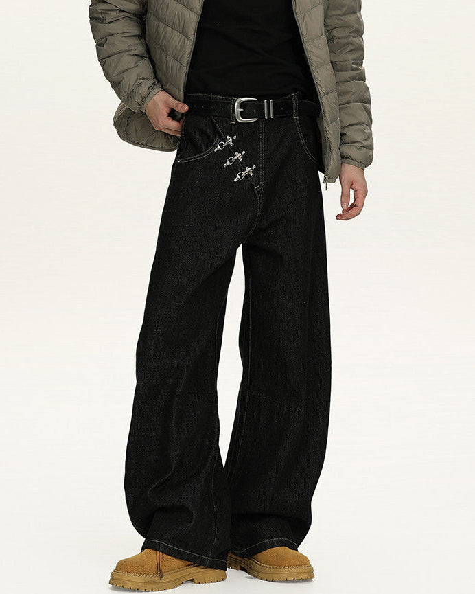Wide-Leg Stretch Jeans Herren in Schwarz – Tailored Denim